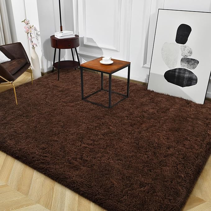 TWINNIS Super Soft Shaggy Rugs Fluffy Carpets, 8x10 Feet, Indoor Modern Plush Area Rugs for Living Room Bedroom Kids Room Nursery Home Decor, Upgrade Anti-Skid Rectangular Fuzzy Rug, Brown