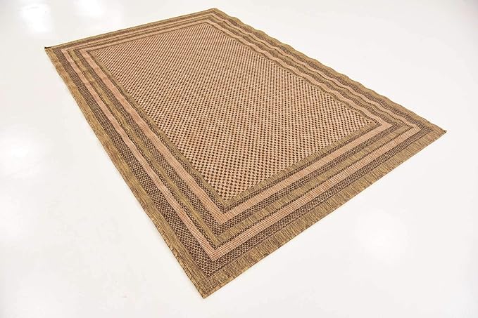 Unique Loom Outdoor Border Collection Area Rug - Multi Border (5' 3" x 8' Rectangle, Light Brown/ Brown)