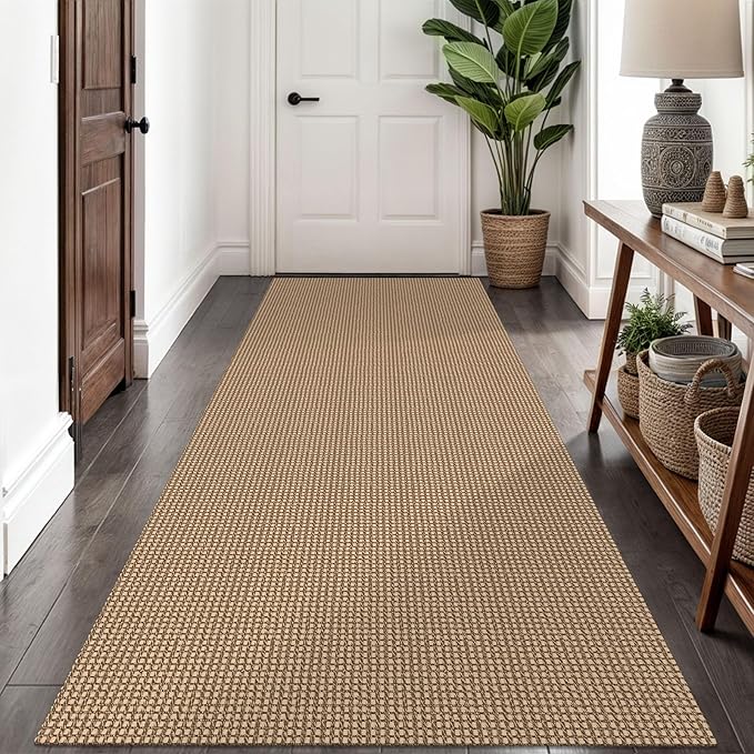 Braided Runner Rug 3x8 Ft Washable Runners for Hallways Non Slip Kitchen Runner Rug Cotton Entryway Runner Indoor, Woven Floor Carpet for Hall Kitchen Bedroom, Orange/Tan/Brown