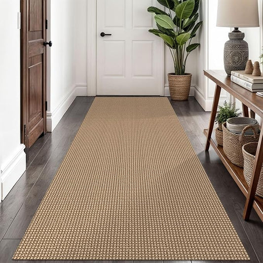Braided Runner Rug 3x8 Ft Washable Runners for Hallways Non Slip Kitchen Runner Rug Cotton Entryway Runner Indoor, Woven Floor Carpet for Hall Kitchen Bedroom, Orange/Tan/Brown