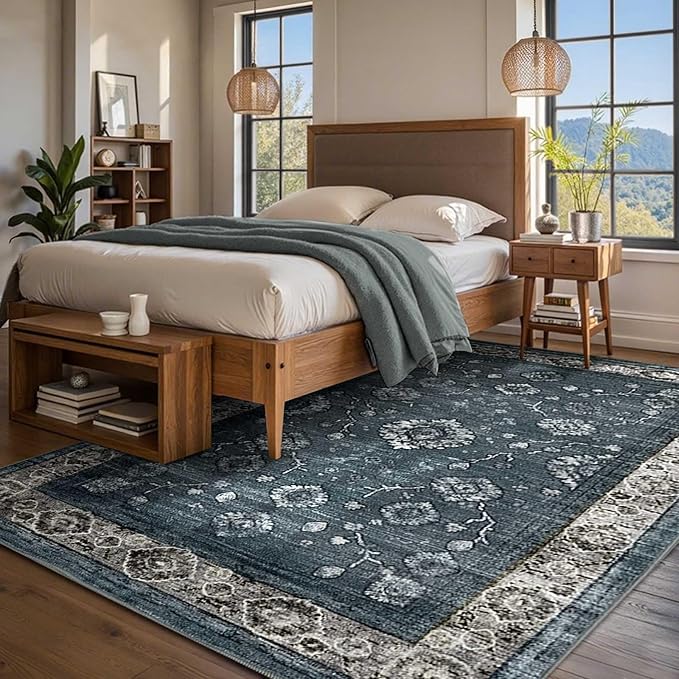 3x5 Washable Area Rugs for Living Room Stain-Resistant Bedroom Rug with Non-Shedding &Slip Faux Wool,Vintage Floral Aesthetic Carpet Foldable for Indoor Dining Room