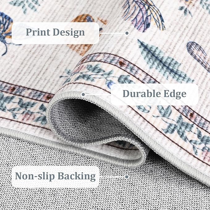 2.5x8 Runner Rug for Hallway Washable Kitchen Rugs Non Slip with Rubber Back Mushroom Soft Low-Pile Stain Resistant Foldable Indoor Carpet for Entryway Laundry Room Floor Mats Beige