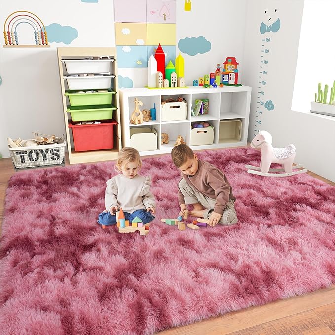 6x9 for Living Room Rugs, Plush Thick Carpets for Boy and Girls Room, Modern Soft Shag Area Rugs for Bedroom, Non Slip, Large Indoor Carpet for Nursery Dorms Home Decor Aesthetic, Red