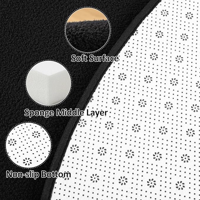 Lascpt Round Rug for Bedroom 4x4, Black Circle Rug for Living Room Super Soft Thicken Memory Foam Circular Rug, Non-Slip Indoor Area Rug for Modern Home Decor, Round Carpet for Nursery Kid's Room