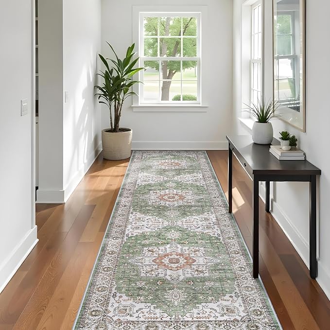 RUUGME Hallway 3x10 Runner Rugs - Washable Runner Rug for Kitchen Living Room Stain Resistant Carpet for Bedroom Kitchen Bathroom with Non Slip Backing Home Decor Floor Decoration Mat 3x10 Sage