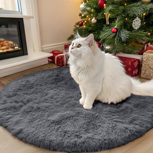 OLANLY Grey Round Rugs for Bedroom - Machine Washable, 3x3 Feet Circle Area Rugs for Living Room, Soft and Fluffy Shaggy Carpet for Teen Girls and Boys, Nursery Rooms, Dorms, Home Decor Aesthetic