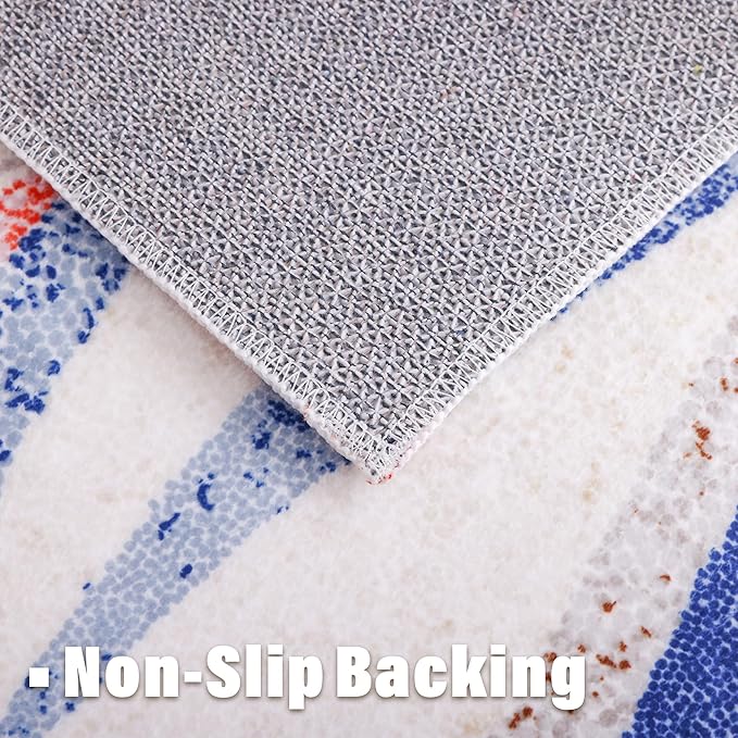 Carvapet Runner Rugs for Hallway Laundry Bedroom, Modern Low Pile Long Carpet with Rubber Backing, Foldable, Non Slip Machine Washable (6 x 2 Feet Rectangular, Orange/Blue Runner Rug)
