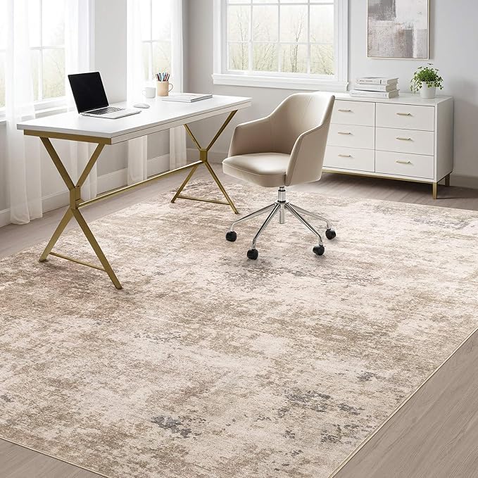 Washable Rug 10x14 Area Rugs for Living Room: Modern Abstract Neutral Soft Rug for Bedroom Dining Room Under Kitchen Table Home Office Decor - Brown