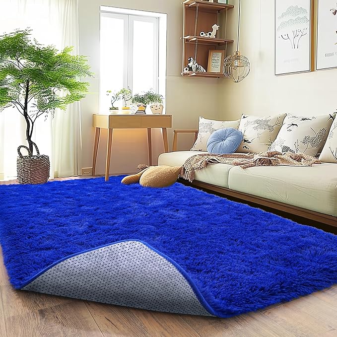 Ultra Fluffy Area Rugs for Living Room Bedroom, 6x9 Fuzzy Large Living Room Rugs, Thick Shag Rug for Dorm, Soft Non Slip Kids Girls Boys Rug for Home Decor Aesthetic, Royal Blue