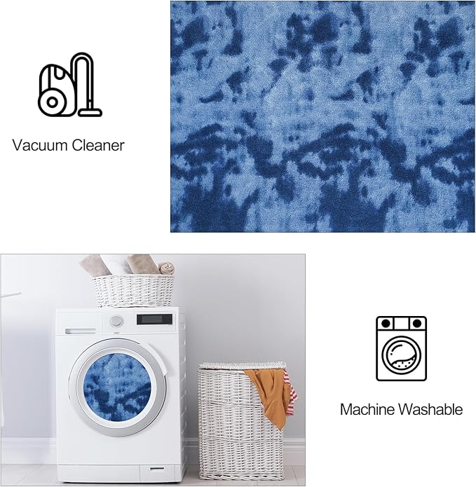 FlyDOIT Large Area Rugs for Living Room Bedroom, 5x8 Ft Tie-Dyed Navy Blue Ultra Soft Comfy Thickened Memory-Foam Indoor Carpets, Cozy Modern Floor Rug for Boys Girls Playroom Dorm Nursery Home Décor