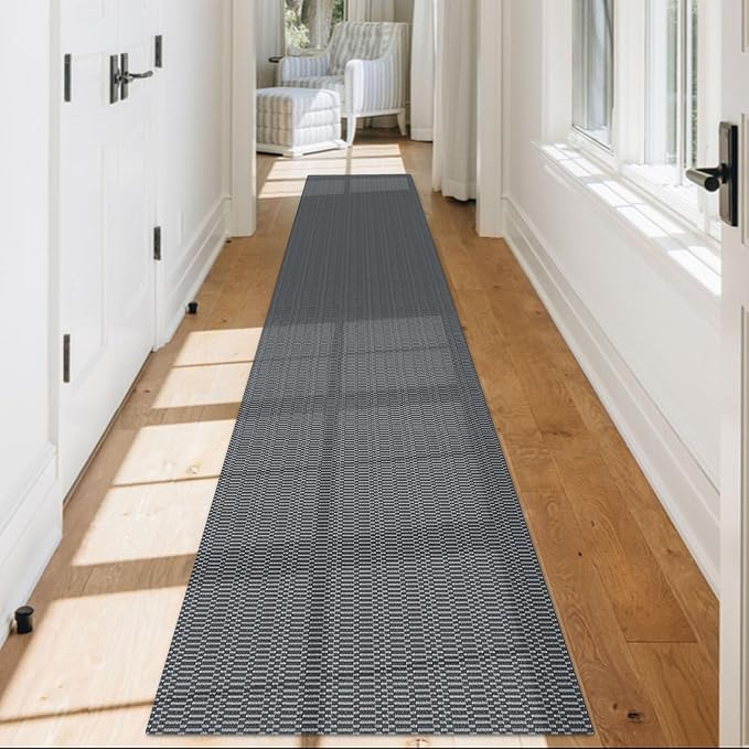 KOZYFLY Washable Runner Rug 2x12 ft Hallway Kitchen Runner Rugs with Rubber Backing Non Slip Entryway Runner Indoor, Extra Long Carpet Runners for Hall Kitchen Entryway, Grey/Charcoal Grey