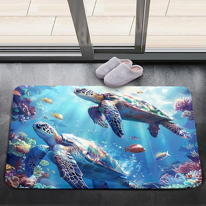 Sea Turtle Area Rug - Sea Turtle Rug for Bedroom Ocean Theme Rugs Ocean Animal Room Decor, 35" L x 23" W
