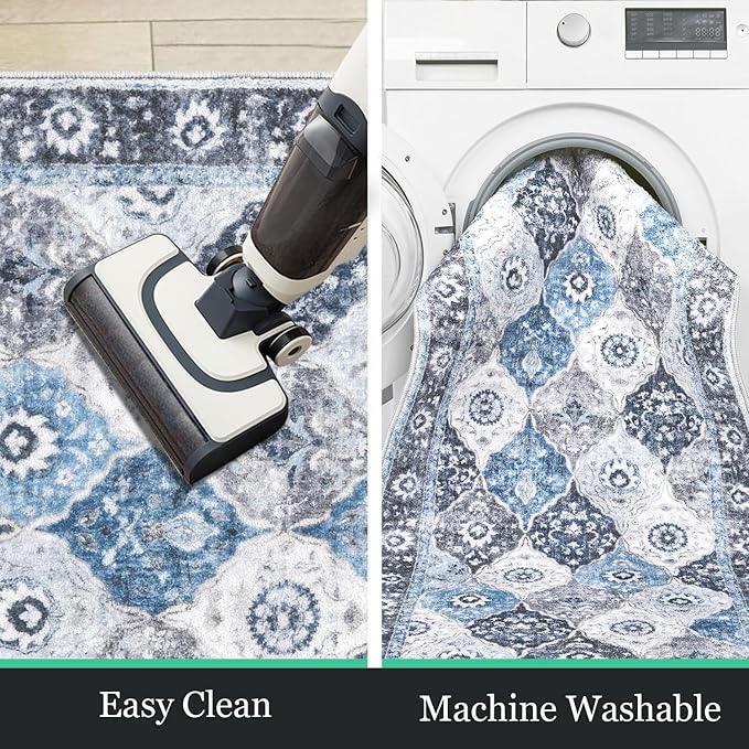 HEBE Hallway Runner Rug 2'x5' Washable Vintage Distressed Area Rugs Non Slip Laundry Rug Runner Boho Floor Carpet Runners for Hallways Entryway Laundry Room Kitchen Bathroom