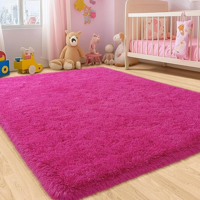 4x6 Hot Pink Rug for Bedroom Girls, Soft Fluffy Plush Shag Rugs for Kids Baby Bedside, Non-Slip Indoor Floor Thick Rugs, Living Room Nursery Dorm Home Decor Throw Carpet