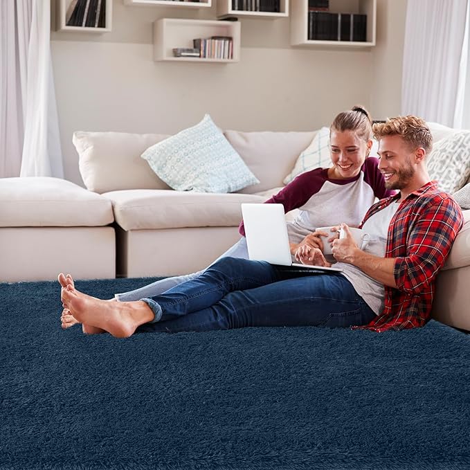 Large Rug for Living Room 10x12: Area Rug 10x12 Navy Blue Rugs for Living Room - Shag Rug 10x12 Soft Plush Fuzzy Modern Indoor Shaggy Carpet for Bedroom.(10x12 Feet/Navy Blue)