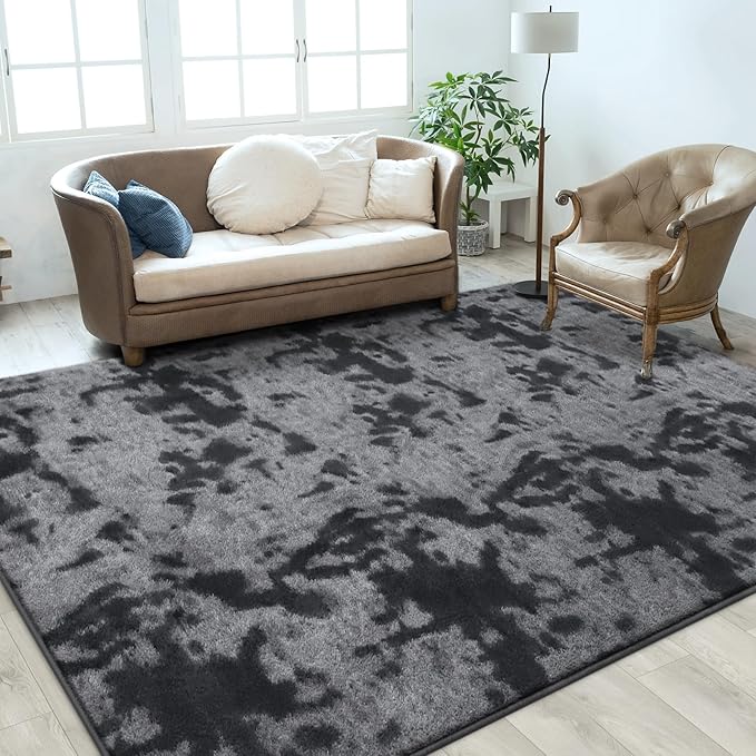 FlyDOIT Large Area Rugs for Living Room Bedroom, 5x8 Ft Tie-Dyed Dark Grey Ultra Soft Comfy Thickened Memory-Foam Indoor Carpets, Cozy Modern Floor Rug for Boys Girls Playroom Dorm Nursery Home Décor