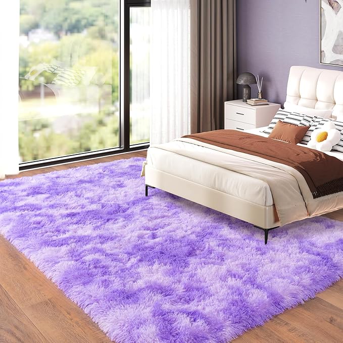 Large Area Rugs 9x12 Living Room, Plush Thick Carpets for Boy and Girls Room, Modern Soft Shag Rug for Bedroom, Non Slip, Indoor Carpet for Nursery Dorms Home Decor Aesthetic, Purple