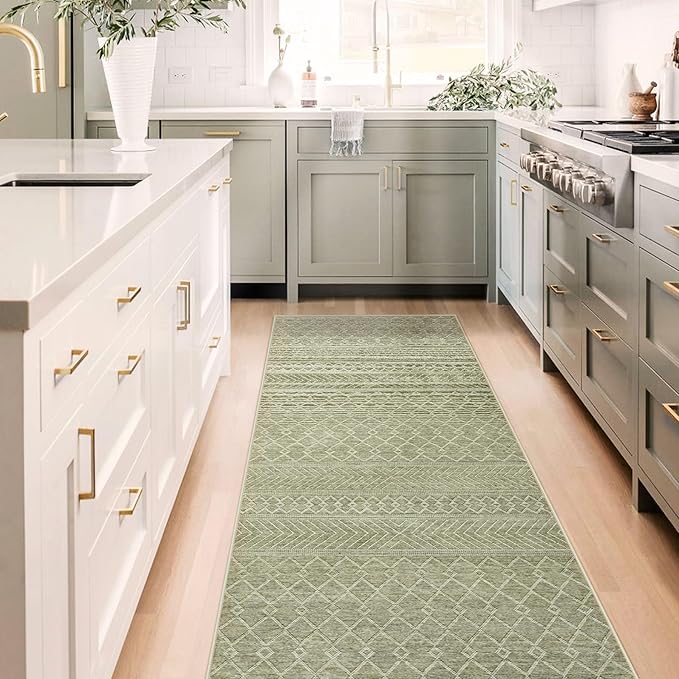 2x6 Runner Rug: Washable Boho Hallway Geometric Moroccan Throw Rug Neutral Modern Farmhouse Indoor Soft Non Slip Ultra Thin Printed Pattern Rugs for Kitchen Bedroom Laundry (Brown, 2'x6')