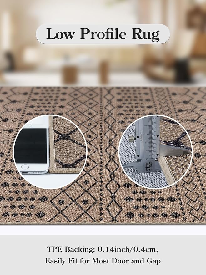 Lahome Modern Jute Hallway Runners Rug Low Pile, 2x6 Farmhouse Beige Kitchen Runner Rugs Non Skid Washable Indoor Outdoor Runner Rug, Moroccan Sisal Mat Carpet Runner for Porch Bedroom Entryway