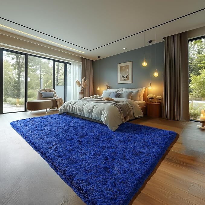Zentavio Navy Blue Area Rugs for Living Room Boys Rugs for Bedroom 6x9 Large Shag Washable Carpet Soft Furry Fluffy Aesthetic Kids Playroom Rugs for Teen Home Decor