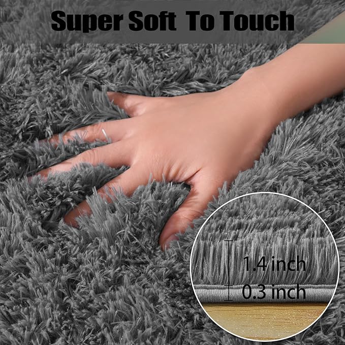 2x3 Rug for Bedroom, Fluffy Area Rugs for Living Room, Small Soft Shag Fuzzy Shaggy Carpets for Kids Boys and Girls Dorm with 4 Non-Slip Rug Tapes for Room Home Decor (2ft x 3ft, Dark Grey)