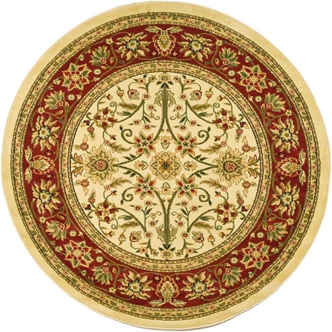 SAFAVIEH Lyndhurst Collection 8' Round Ivory/Red LNH212K Traditional Oriental Non-Shedding Dining Room Entryway Foyer Living Room Bedroom Area Rug