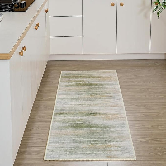 Abstract Runner Rug Washable Area Rug 2x6, Spill-Proof Surface, Non-Slip Backing, Cozy Soft Faux Wool, Printed Rug for Hallway, Kitchen, Entryway - Sana