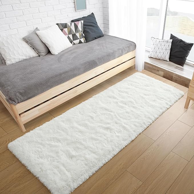 Tepook Soft Runner Rugs for Bedroom 2x6 ft with Rubber Backing, Cream Fluffy Rugs for Living Room, Shag Bedside Rug Fuzzy Plush Carpet for Room, Area Rug for Dorm Nursery Hallway Indoor Home Decor