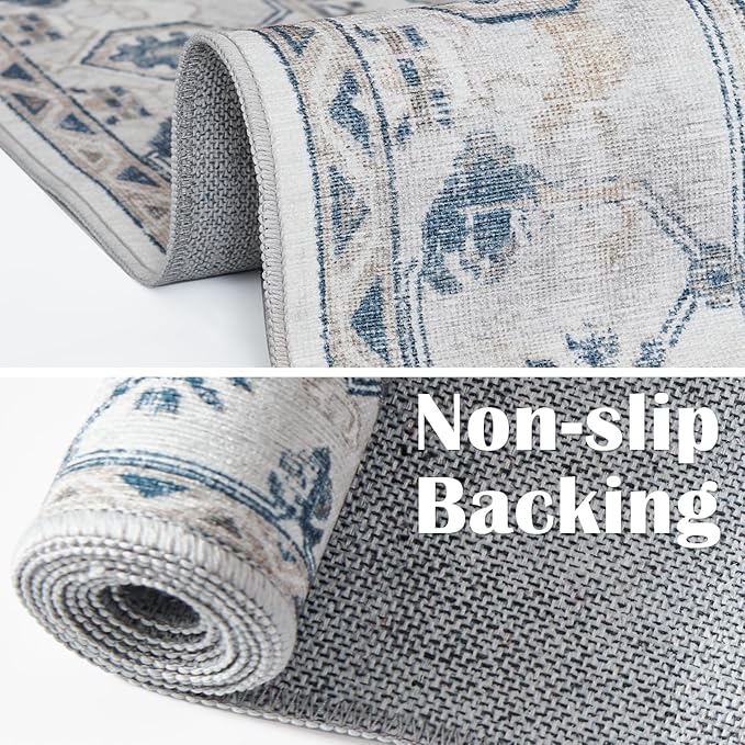 jinchan Runner Rug 2x12 Long Hallway Runner Rug Thin Vintage Washable Kitchen Carpet with Rubber Backing Floral Print Floor Cover Indoor Laundry Room Bedroom Stairway (2x12ft,Blue)