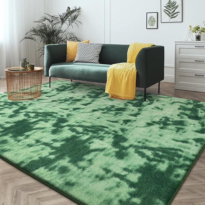 FlyDOIT Large Area Rugs for Living Room Bedroom, 6x9 Ft Tie-Dyed Green Ultra Soft Comfy Thickened Memory-Foam Indoor Carpets, Cozy Modern Floor Rug for Boys Girls Playroom Dorm Nursery Home Décor