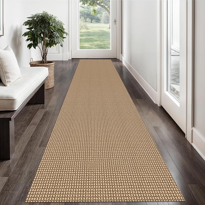 Braided Runner Rug 2x12 Ft Washable Runners for Hallways Non Slip Kitchen Runner Rug Cotton Extra Long Entryway Runner Indoor, Woven Carpet for Hall Entryway, Orange/Tan/Brown