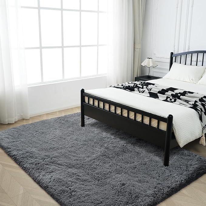 Fluffy Rug Shaggy Area Rug, Dark Gray 2x4 Area Rugs for Bedroom, Small Bedside Rug, Soft Fluffy Shaggy Entryway Throw Rugs for Living Room Bedroom Kids Room Home Decor