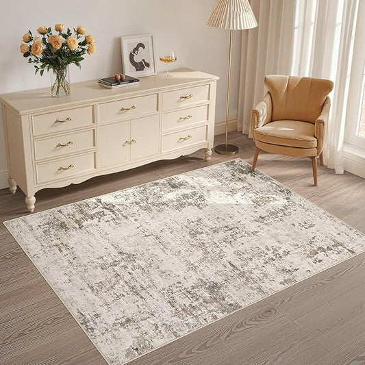 3x5 Area Rug Living Room Rugs - Washable Neutral Modern Abstract Soft Thin Rug Indoor Floor No Slip Rug Carpet for Bedroom Under Dining Table Home Office Decor - Dark Brown