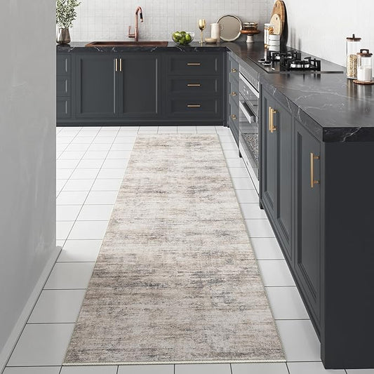 2x6 Hallway Area Rug Runner Rug Machine Washable Grey Abstract Low Pile Carpet for Bedroom Office Room Kitchen Laundry Room Non Slip