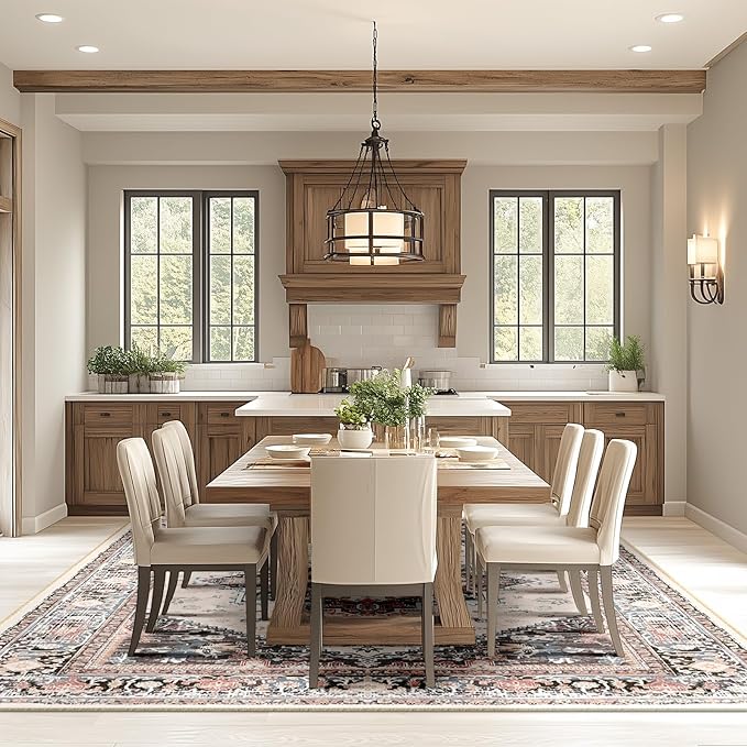 BESTSWEETIE 6x9 Area Rugs for Living Room Washable Non Slip Carpet Low Pile Soft Vintage Print Pattern Rug for Bedroom Dining Room Kitchen Entryway Indoor-Khaki/Beige/Purple/Black/Brick