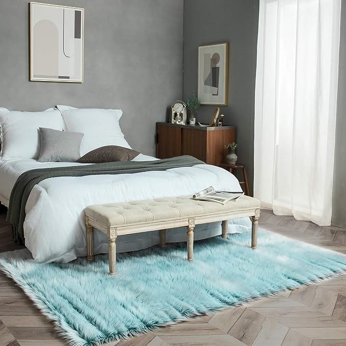 Ashler faux fur rug, Fluffy Shaggy Area Rug Ultra Soft 5 x 7 Feet Rectangle Fur Rug Frosted Bottom Spring Green Fuzzy Rug Machine Washable Shag Rug, Nursery Decor Throw Rugs for Bedroom, Living Room