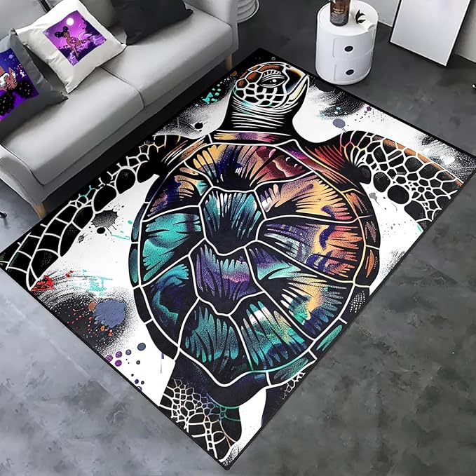 Sea Turtle Rugs for Bedroom - Sea Turtle Ocean Animal Prints Carpet Rug for Kids Boys Room Underwater Ocean Theme Decor, 3'×4'