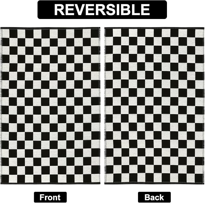 Seavish Checkered Rug, 3x5 Ft Moroccan Checkerboard Rug Outdoor Black and White Washable Rug Cotton Woven Area Rugs Reversible Floor Mat for Front Door Bedroom Entryway Entryway Office Dorm