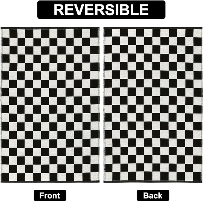 Seavish Checkered Rug, 2x3 Ft Moroccan Checkerboard Rug Black and White Outdoor Washable Rug Cotton Woven Area Rugs Reversible Floor Mat for Front Door Bedroom Entryway Kitchen Entryway