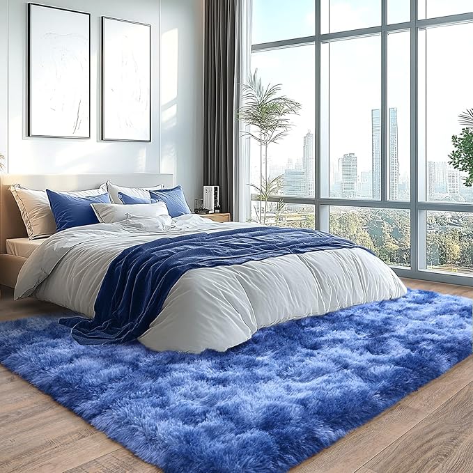Plush Rugs for Living Room, Soft Shaggy Carpets for Living Room, Upgrade Anti-Skid Fuzzy Rugs for Kids' Room, Perfect Decor for Modern Home Tie Dye Blue 5x7 Feet