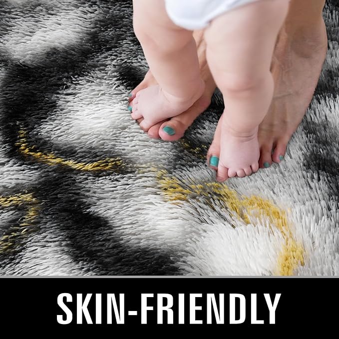 TWINNIS Super Soft Shaggy Rugs Fluffy Carpets, 6x9 Feet, Indoor Modern Plush Area Rugs for Living Room Bedroom Kids Room Nursery Home Decor, Upgrade Anti-Skid Rectangular Fuzzy Rug, Grey Gold