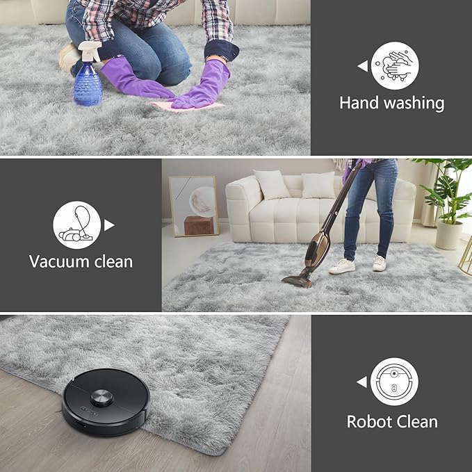 Shag Area Rugs for Bedroom Living Room,6X9 Ultra Soft Fluffy Area Rugs for Dorm, Indoor Carpet Nursery Rugs for Kids Room Home Decor,Tie-Dye Grey