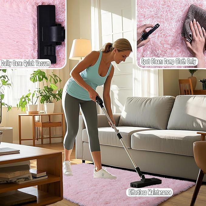 Pink Fluffy Rug for Bedroom 6x9 ft - Ultra Soft & Non Slip Shaggy Area Rug, Comfy Durable Carpet for Living Room Kids Room Teens Dorm Home Decor, 1.7'' Thick Indoor Plush Carpets