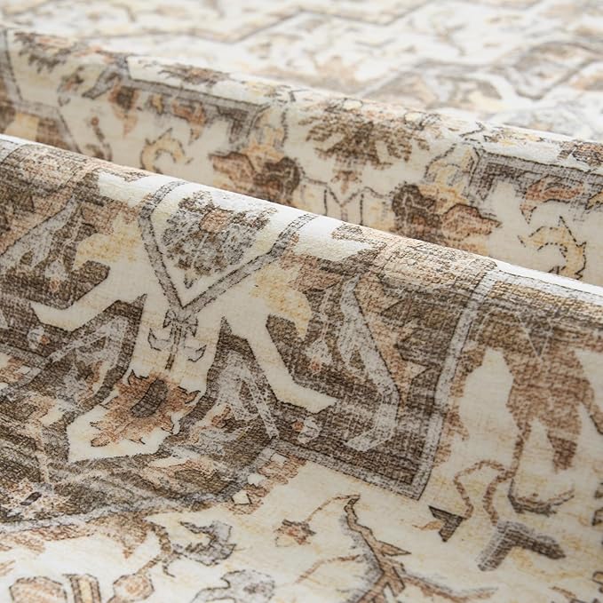 jinchan Runner Rug 2x5 Vintage Hallway Runner Rug Boho Washable Rug Floral Kitchen Runner Rug Retro Accent Non Slip Tribal Distressed Soft Rug for Bedroom Bathroom Laundry Room Doorway Taupe