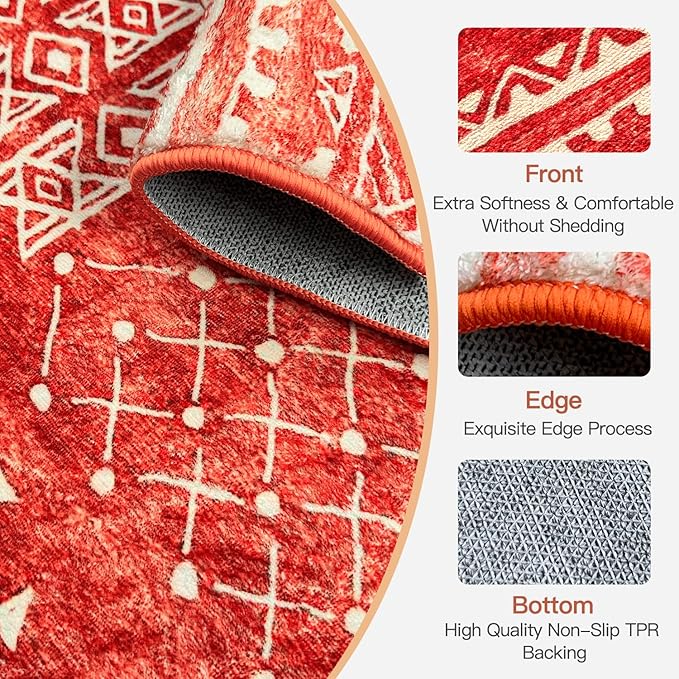 WL&ALLEN Door Mat Entry Rug Washable Mat Indoor Entrance 2x3 Boho Non-Slip,Laundry Room Rug, SoftRug(2'x3',Orange)