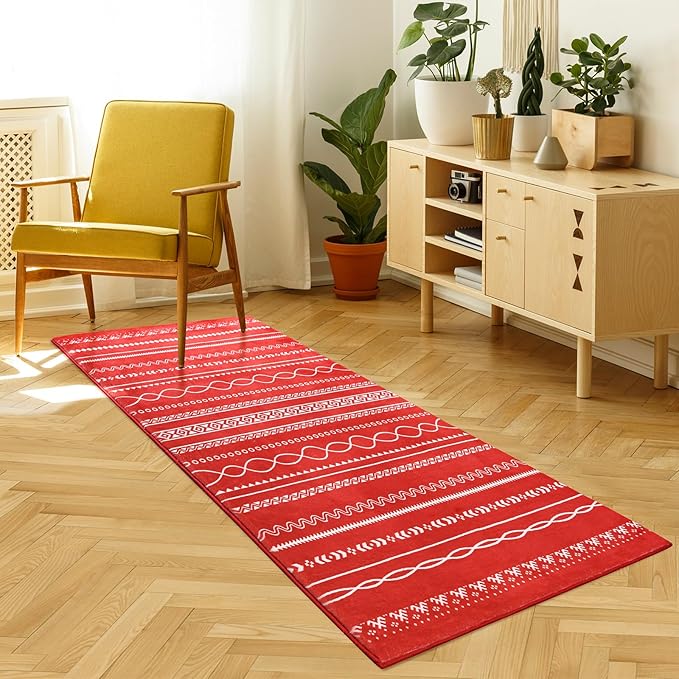 Softlife 2x6 Runner Rug for Hallway Washable Boho Kitchen Rugs Red Bedroom Rug Non-Slip Entryway Rugs Moroccan Neutral Farmhouse Indoor Floor Carpet for Living Room Nursery Kids Bedside Home Decor