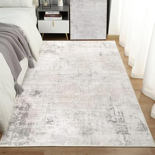 Washable Area Rug 3x5 for Bedroom, Ultra-Thin Modern Abstract Rugs Non-Slip Soft Faux Wool Entryway Rug Contemporary Throw Floor Mat for Indoor Kitchen Dining Room Office Chair Carpet