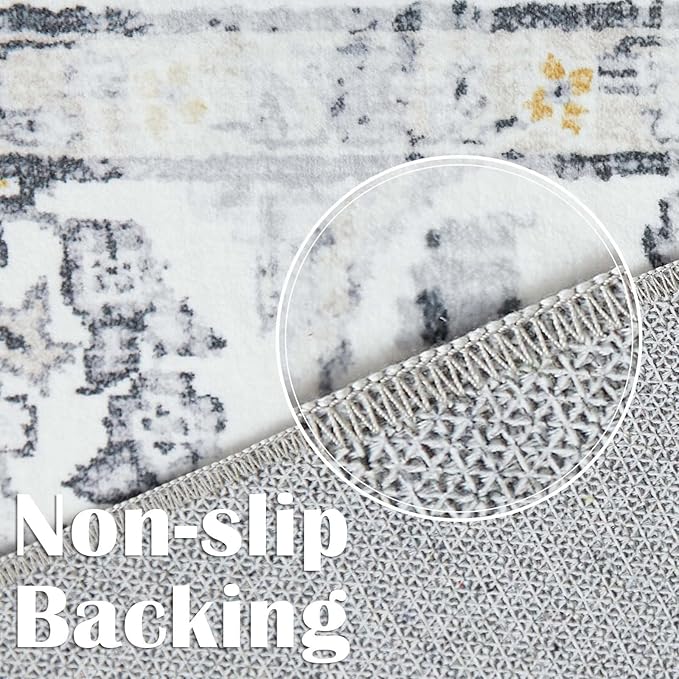 jinchan Kitchen Runner Rug 2x8 Vintage Floral Hallway Washable Rug Retro Runner Non Slip Accent Soft Boho Thin Carpet for Bedroom Bathroom Laundry Room Living Room Grey
