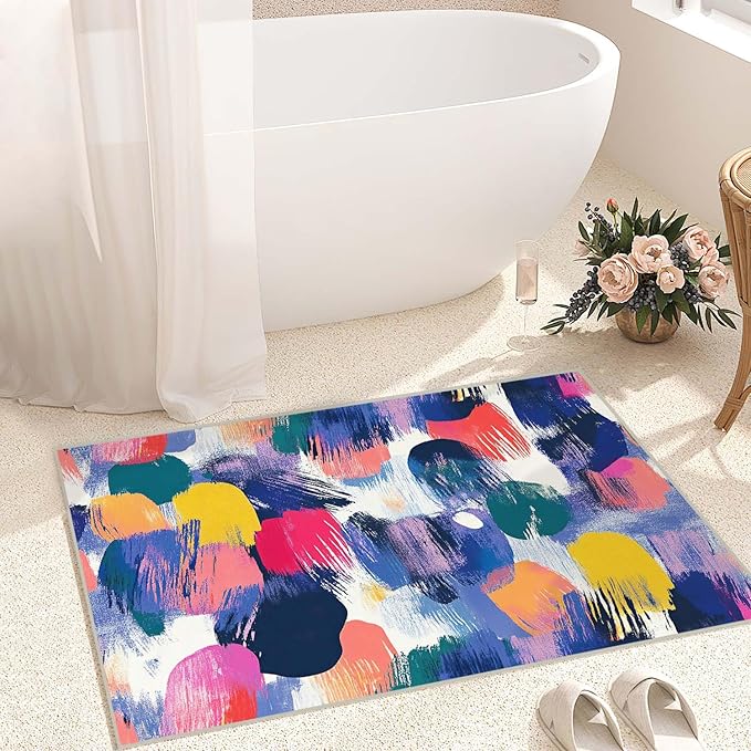2x3 Entryway Rug Abstract Colorful Area Rug Ultra-Thin Soft Small Carpet Bathroom Non Slip Indoor Entrance Low Pile Door Mat Kitchen Stain Resistant Washable Machine