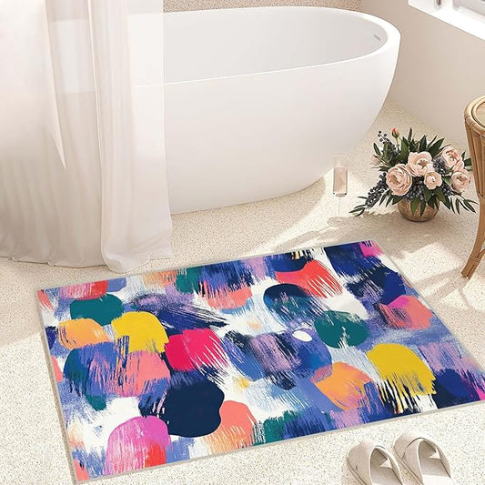 2x3 Entryway Rug Abstract Colorful Area Rug Ultra-Thin Soft Small Carpet Bathroom Non Slip Indoor Entrance Low Pile Door Mat Kitchen Stain Resistant Washable Machine